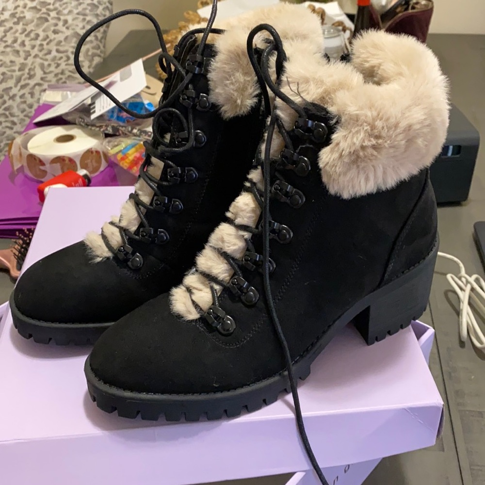 Madden girl high heeled faux fur booties